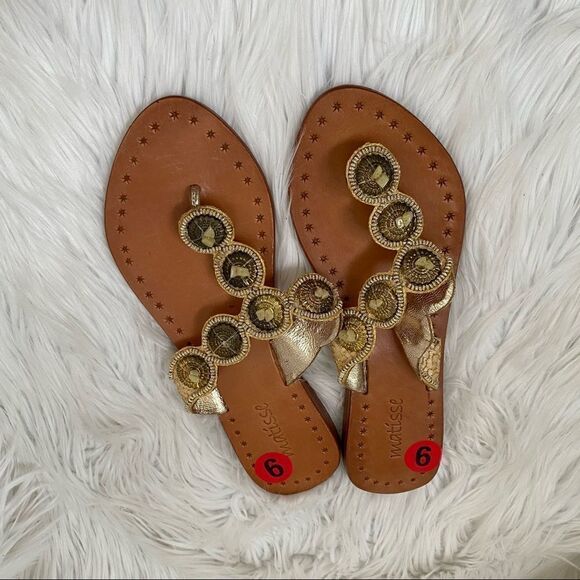 NEW! Matisse Frida Brown Leather Embellished Slip On Thong Sandals 9 - Picture 2 of 5